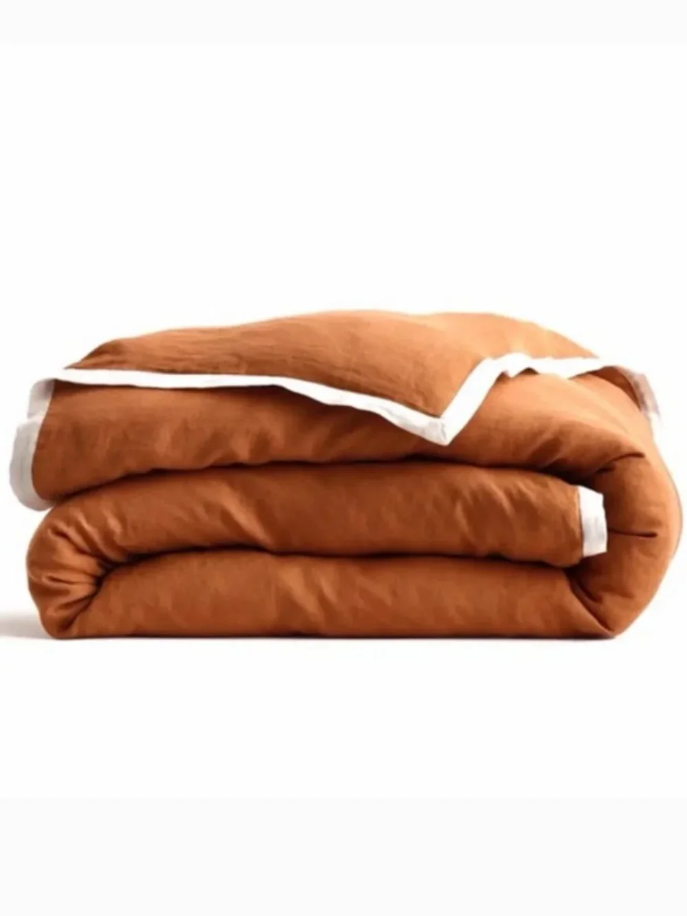 Quince European Linen Contrast Flange King Duvet Cover Terra Cotta and Sand